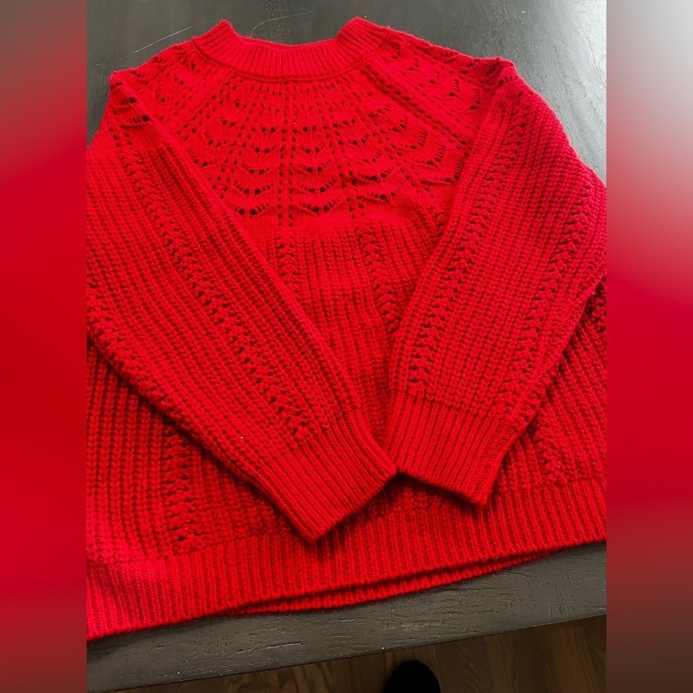 Betta Red Pointelle Cable Knit Sweater Made in Italy Wool‎ Blend Womens Medium